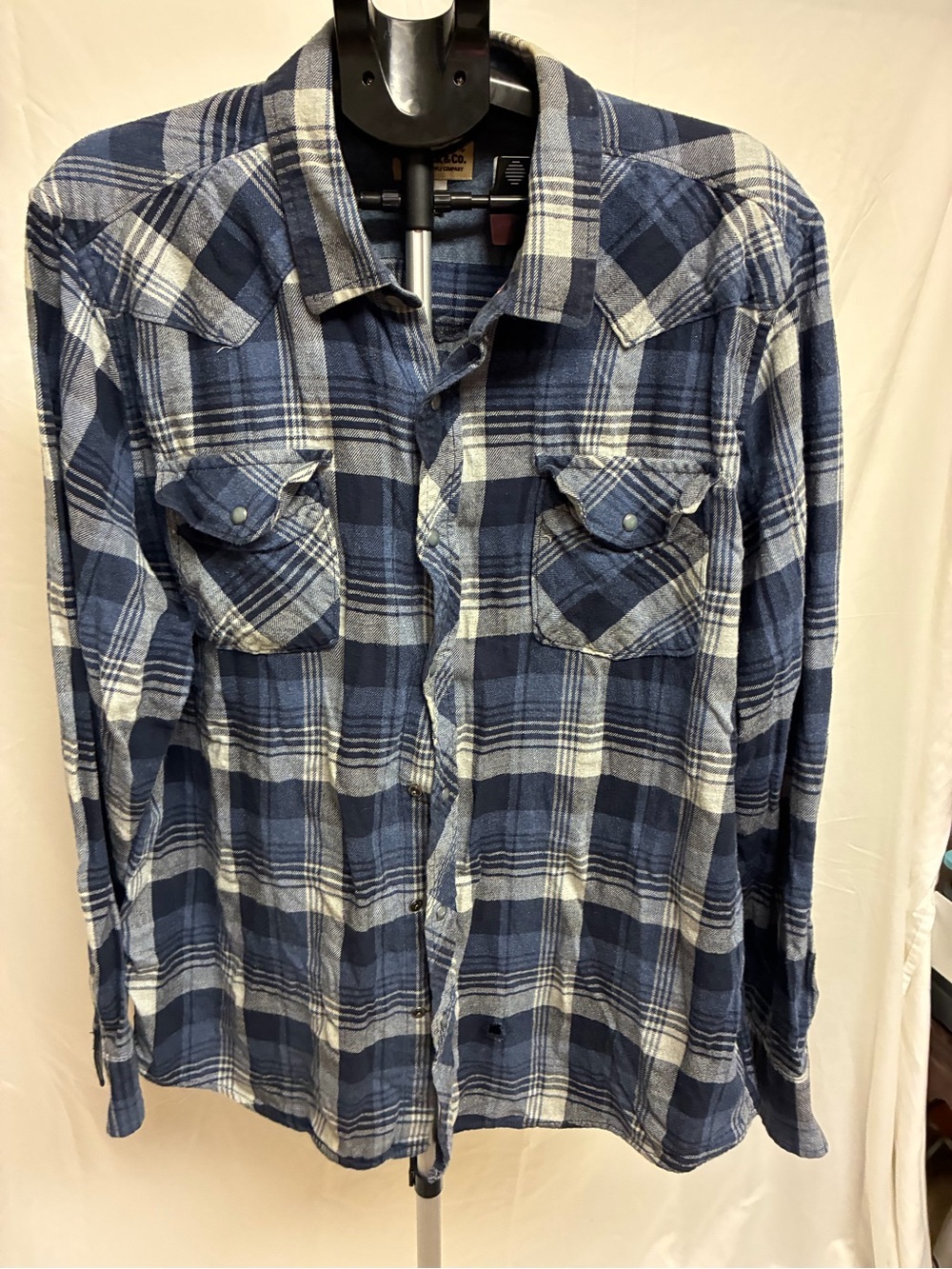 Robucks Western Men's Blue Plaid Pearl Button-Up Shirt Size XXL